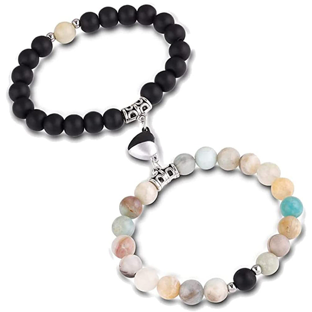 Matte Alloy Heart Geometric Bracelet with Turquoise Crystal Inlay Unisex Magnetic Jewelry