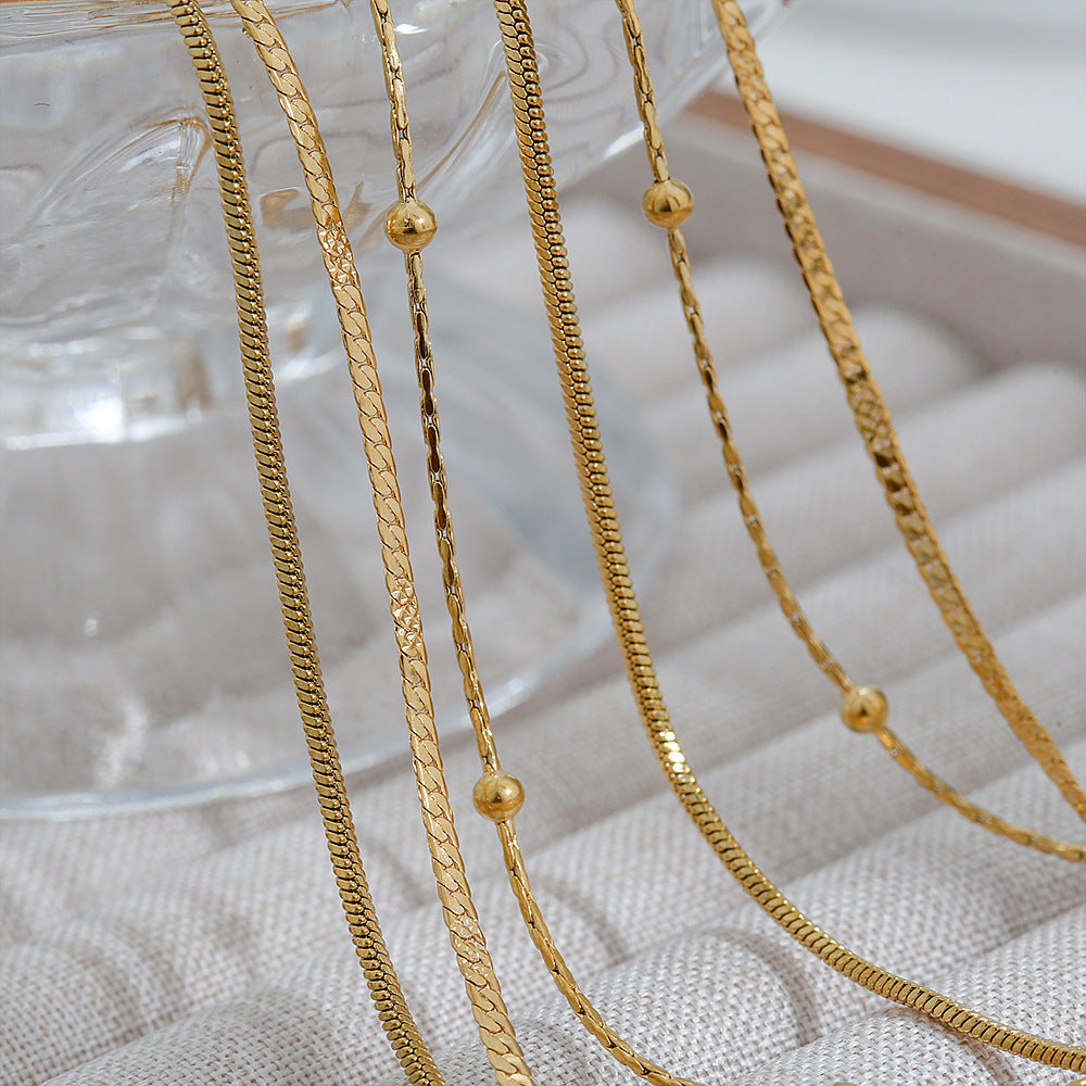 Collana Minimalista Geometrica Stratificata da Donna in Acciaio Inossidabile Placcato Oro 18K con Catena Serpente Girocollo