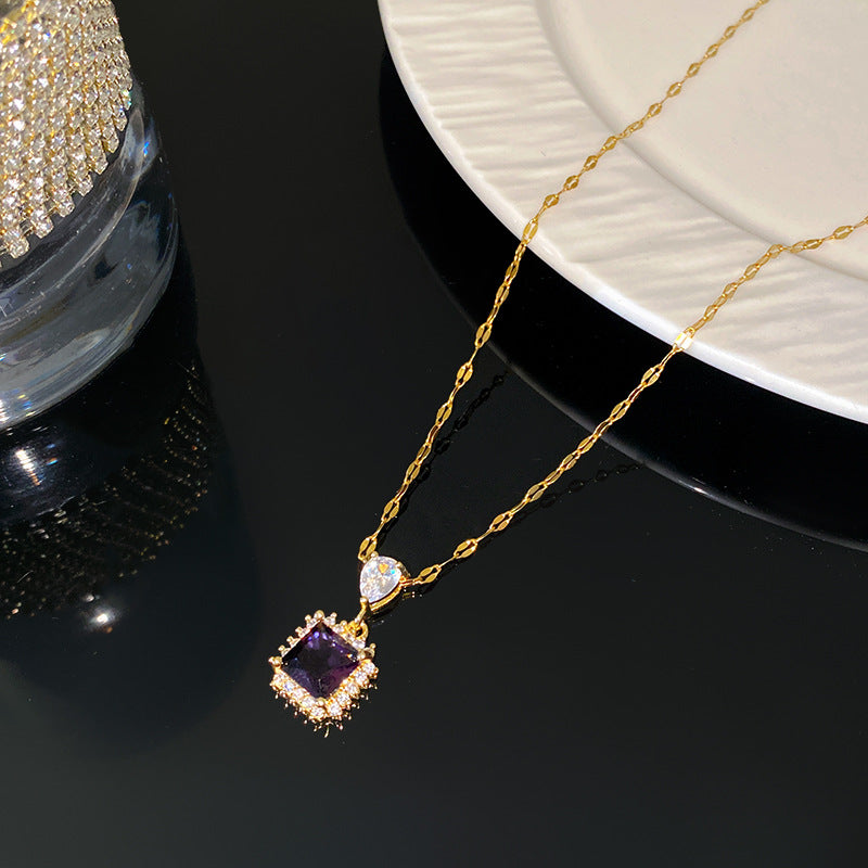 Minimalist Luxury Geometric Cubic Zirconia Plated Titanium Steel Necklace for Unisex