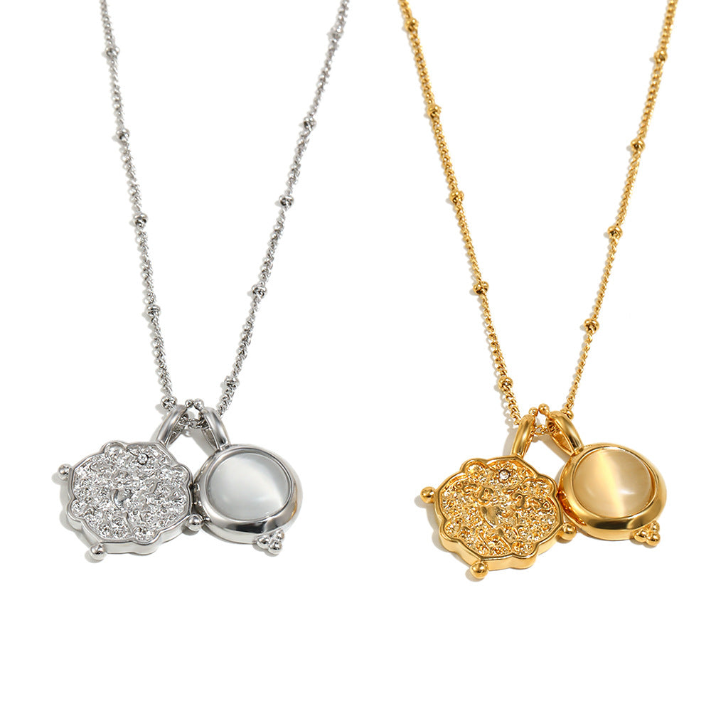 Luxury Geometric Stainless Steel 18K Gold Plated White Jade Pendant Necklace for Women