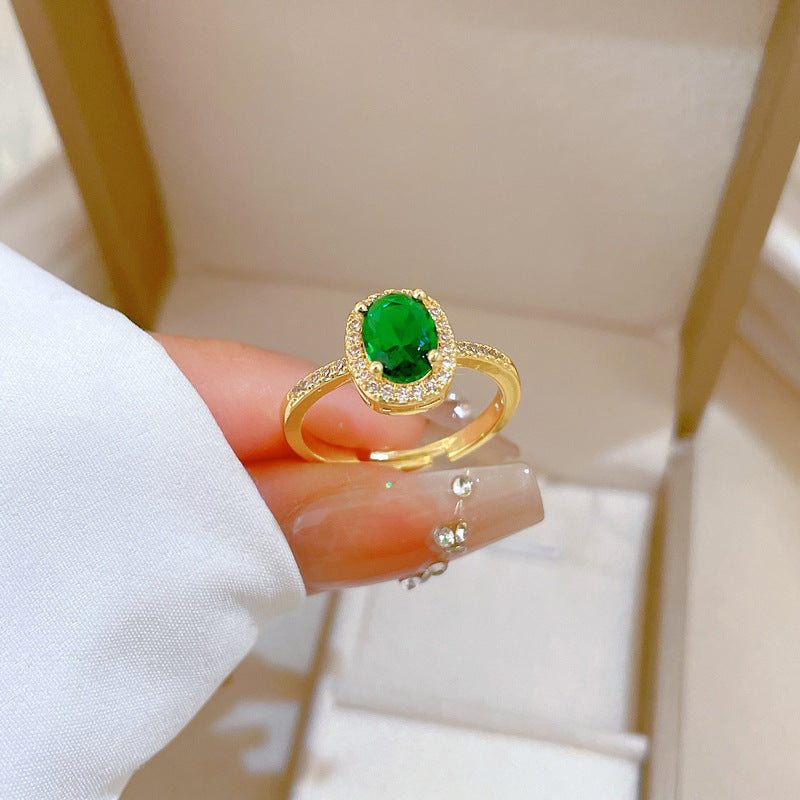 Sweet Minimalist Gold Plated Crown Shape Brass Ring with Sapphire Inlay Adjustable Open Band for Women and Couples