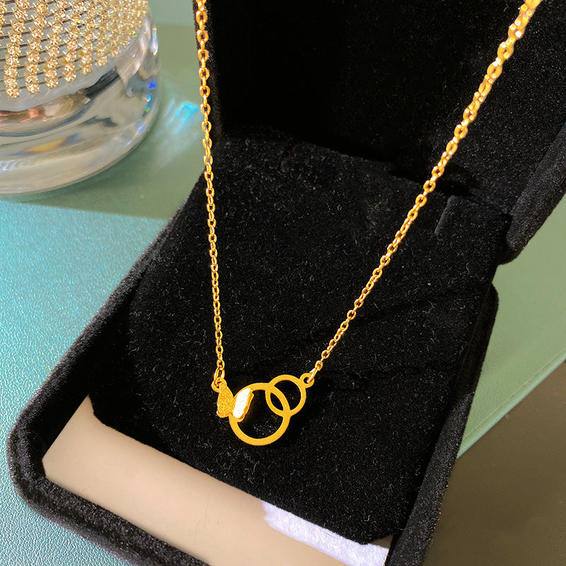Sweet Butterfly Double Round Titanium Steel Plated Necklace Unisex Cable Chain