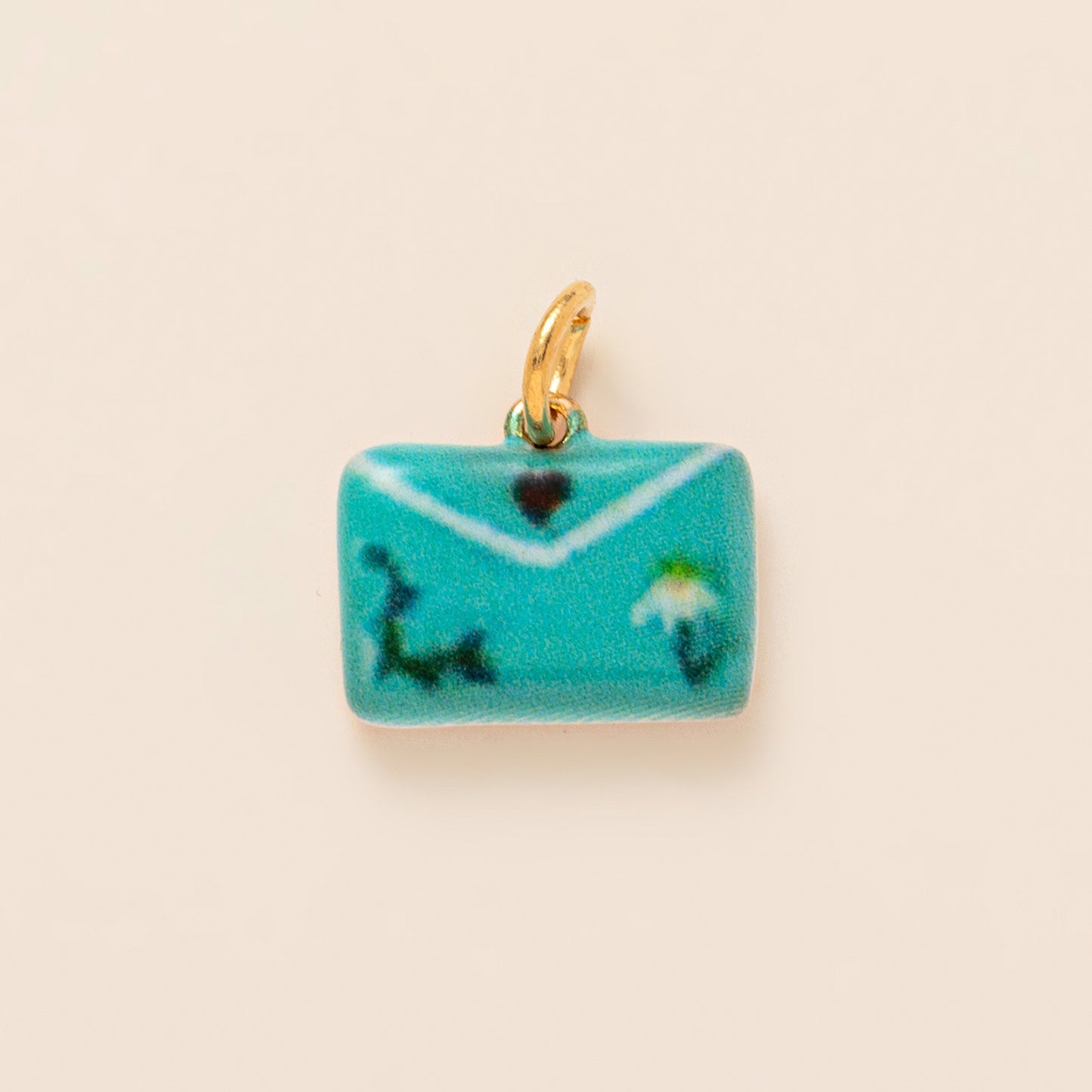 Vintage 14K Gold Plated Brass Ceramic Heart Flower Charm Bar Necklace for Unisex