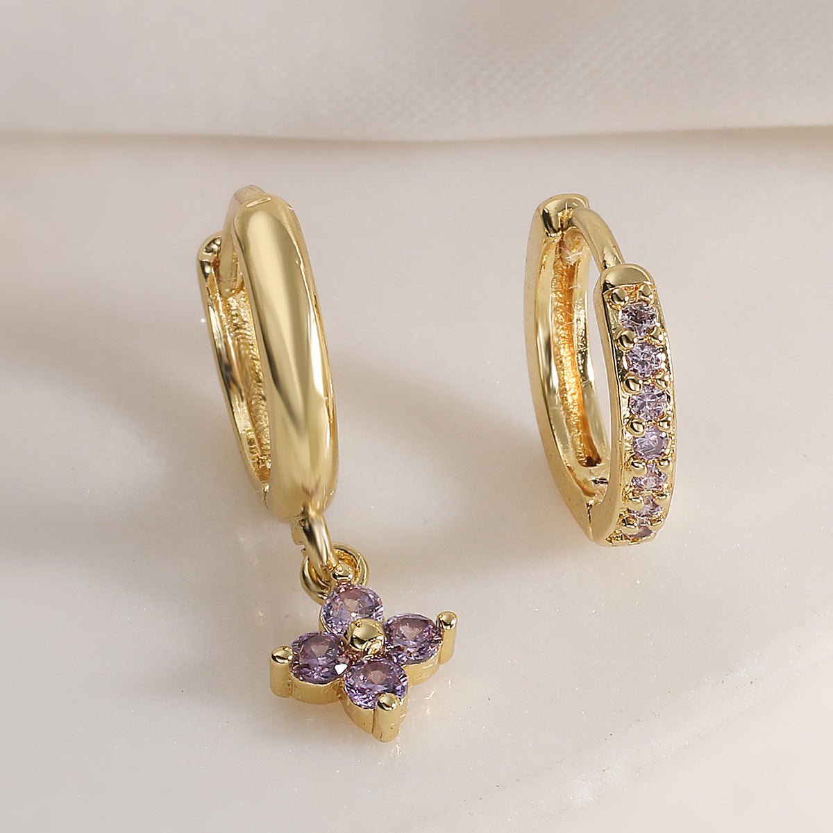 Minimalist Geometric Brass Plated Earrings with Cubic Zirconia for Women