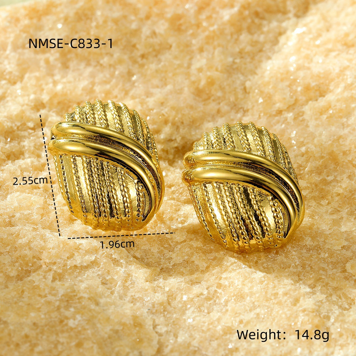 Orecchini da donna quadrati geometrici testurizzati in acciaio inossidabile placcato oro 18K, stile vintage