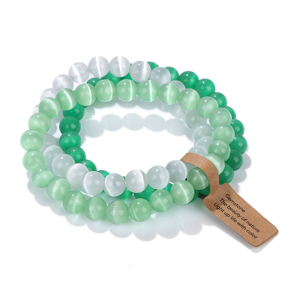 Elegant Geometric Round Agate Beaded Stretch Bracelet Set Unisex