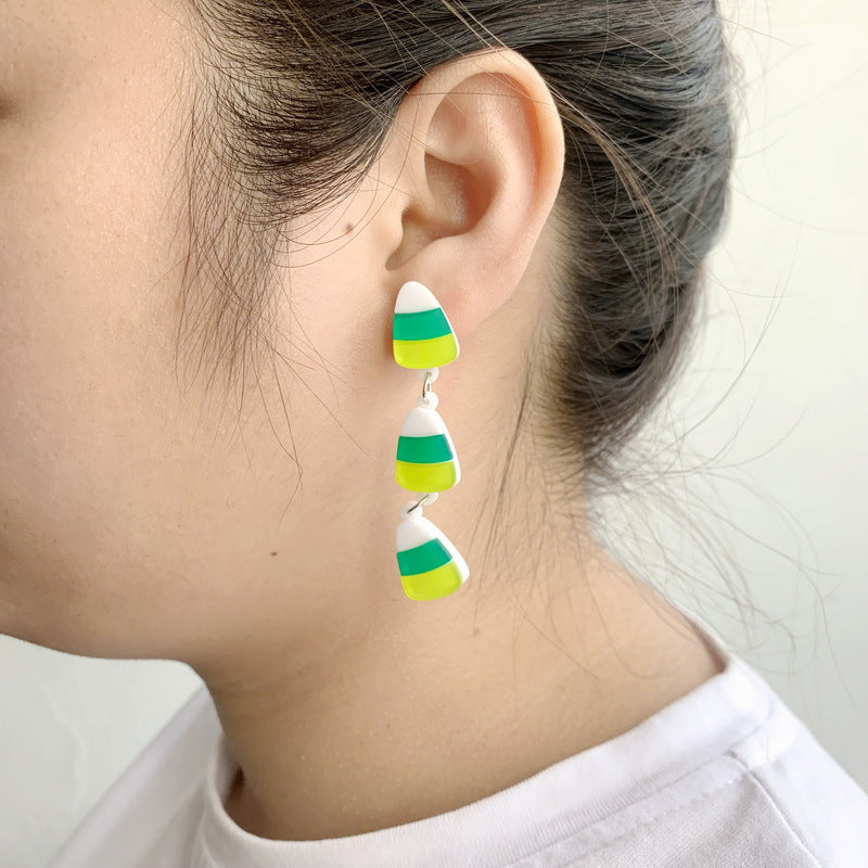 Pendientes de acrílico geométricos con forma de caramelo de Halloween para mujer con acabado artesanal