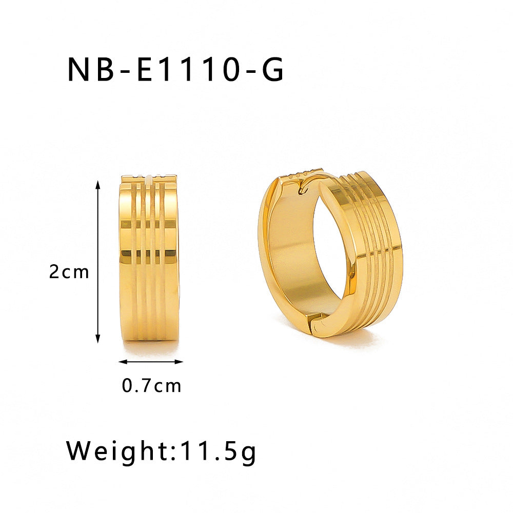 Minimalist Geometric Stainless Steel Hoop Earrings with Zircon Inlay and 18K Gold Vacuum Plating for Women