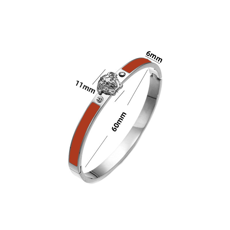Bracciale Minimalista in Acciaio Inossidabile da Donna con Placcatura in Acciaio al Titanio e Intarsio di Strass a Forma Geometrica Ovale