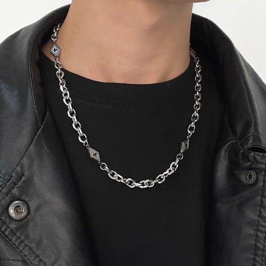 Punk Unisex Titanium Steel Polished Cuban Link Necklace with U-Shaped Design and O-Chain for Men and Women