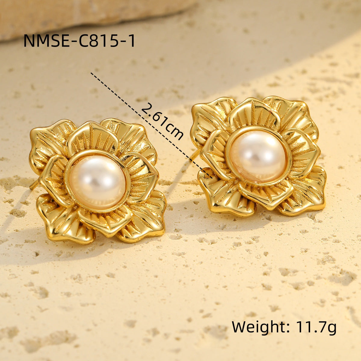 Elegantes Pendientes de Perlas de Acero Inoxidable con Forma Geométrica y Baño de Oro para Mujer