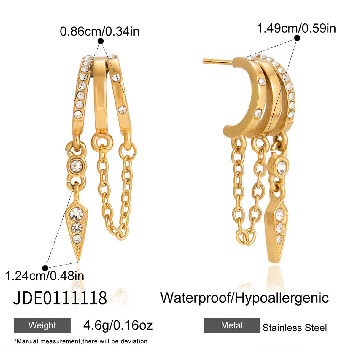 Elegant Geometric Stainless Steel Tassel Earrings with Pearl Inlay for Women