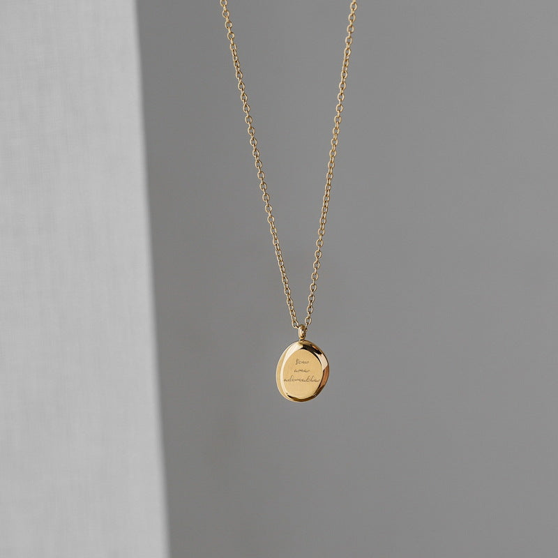 Minimalist 18K Gold Plated Geometric Letter Pendant Necklace Titanium Steel Snake Chain for Women