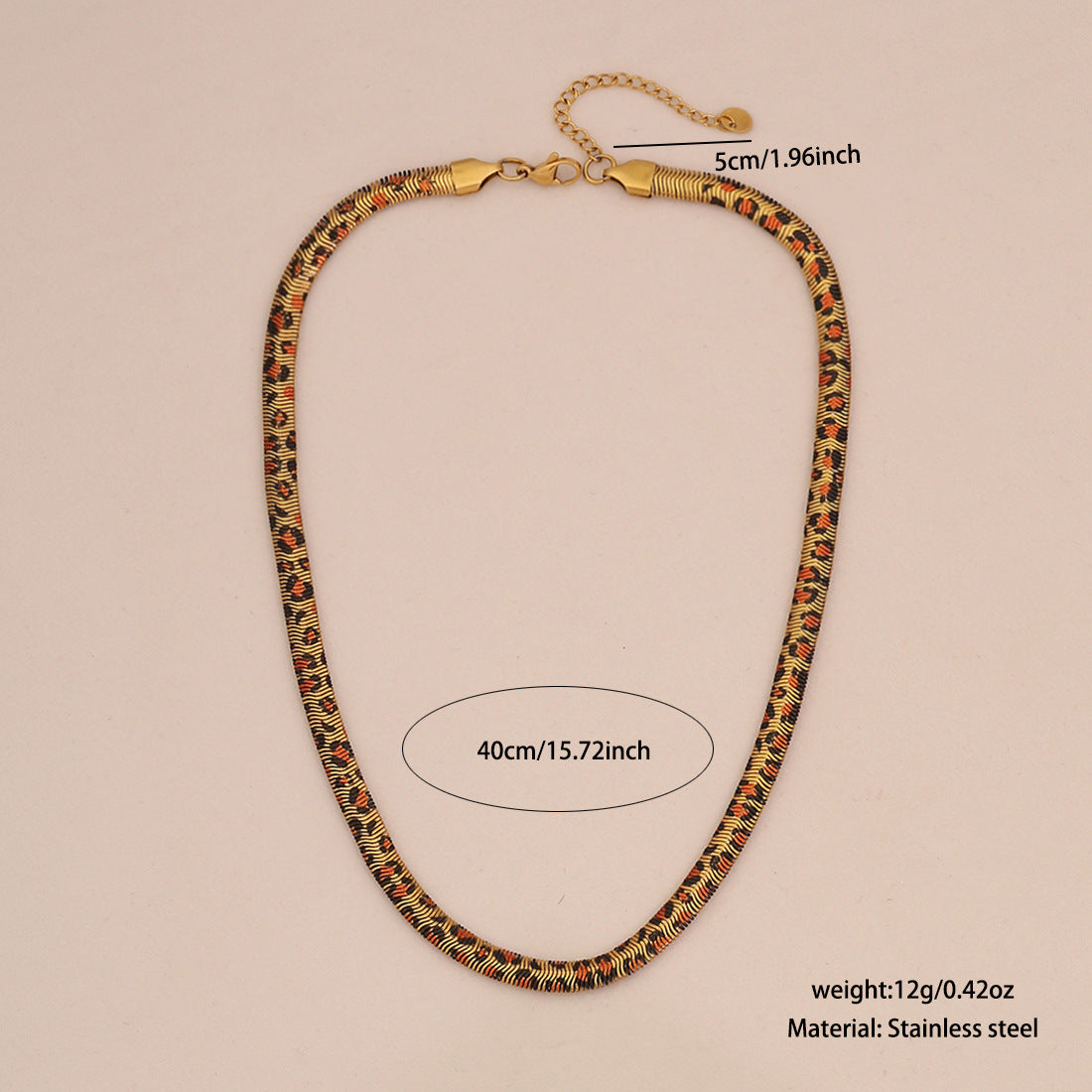 Retro Leopard Print Snake Chain Necklace for Women Stainless Steel Pendant with Animal Pattern and Plated Finish