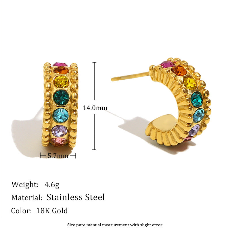 Fashionable OL Style Floral Shape Stainless Steel Plated 18K Gold Cherry and Double Ring Hoop Stud Earrings for Women