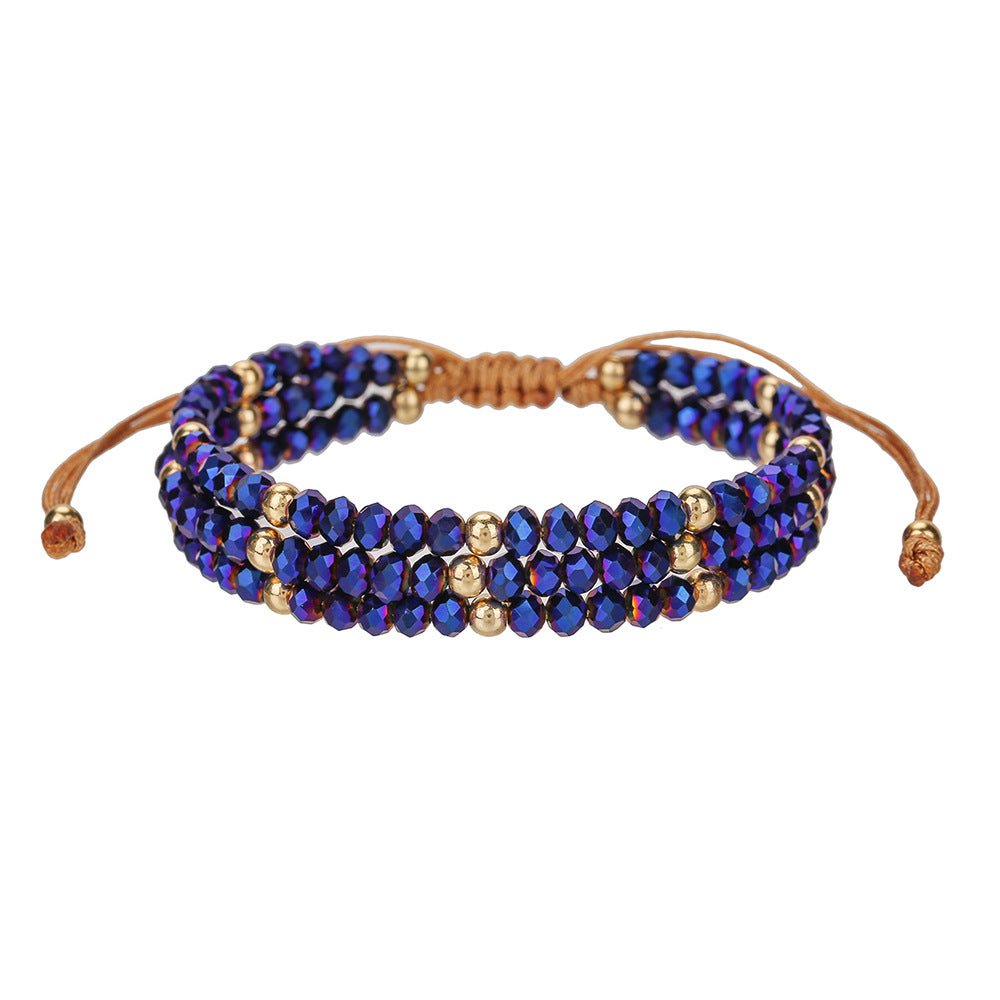Bohemian Handmade Glass Bead Cross Bracelet with Pearl Adjustable Geometric Design for Women