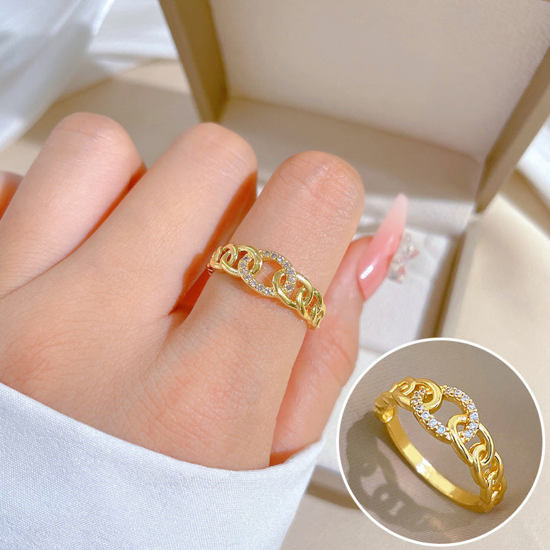 Minimalist Sweet Geometric Round Brass Plated Rhinestone Ring for Women and Men