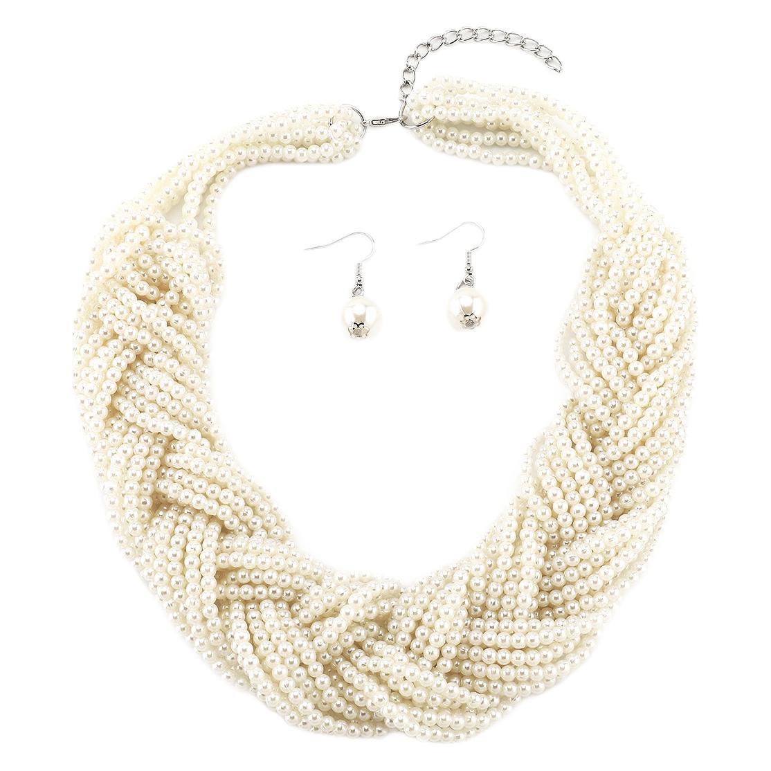Set Collana con Perle Stile Vintage Francese con Orecchini per Donne Gioielli Fatti a Mano con Perle Acriliche