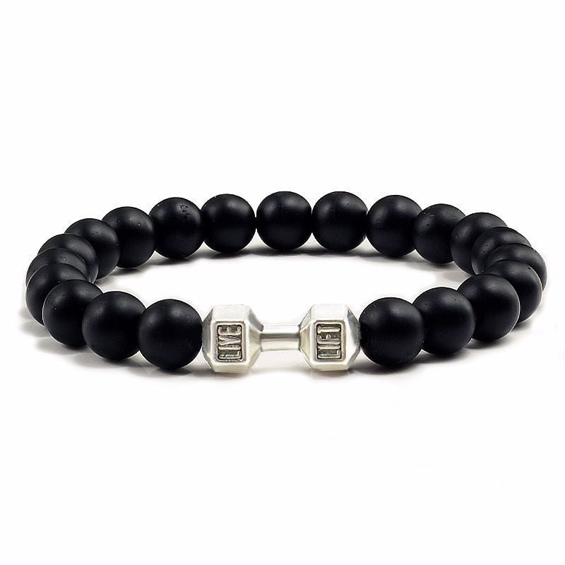 Fashion Matte Plated Alloy Beaded Bracelet Unisex Elastic Yoga Energy Bangle