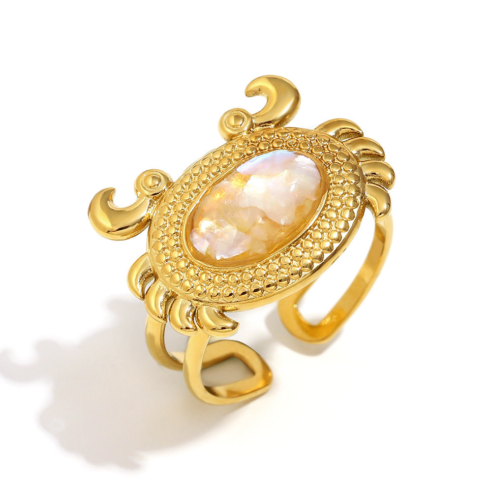 Anello da donna in acciaio inossidabile a forma di granchio, alla moda, con placcatura in oro 18 carati e finitura smaltata