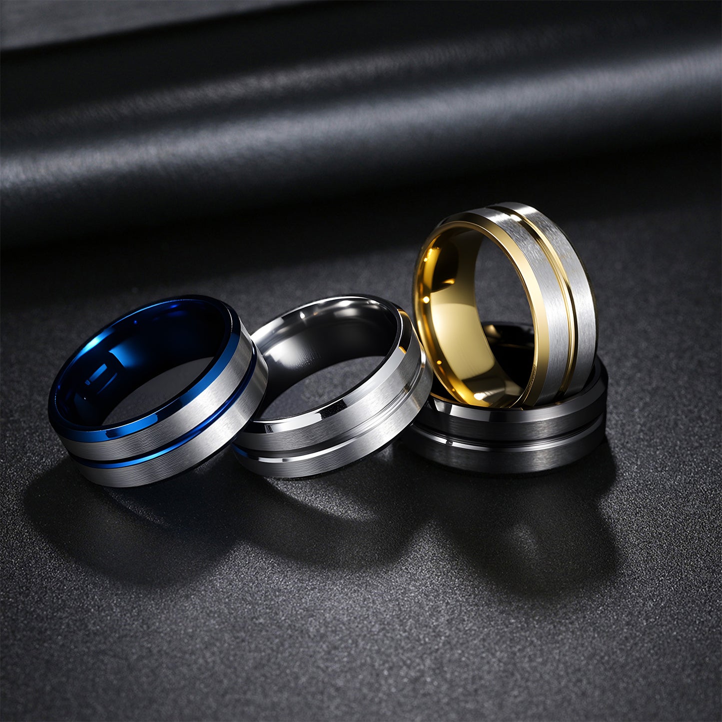 Anello geometrico in acciaio al titanio placcato unisex