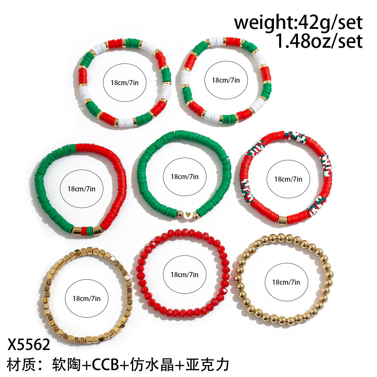 Conjunto de Pulseras de Arcilla Polimérica Hechas a Mano Estilo Dibujo Animado de Navidad con Cuentas de Letras de Muñeco de Nieve, Corazones, Estrellas y Formas Geométricas para Mujer