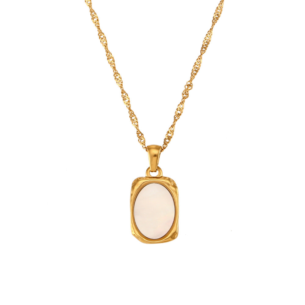 Minimalist Geometric Stainless Steel and Titanium Steel Rectangle Shell Mirror Pendant Necklace for Women