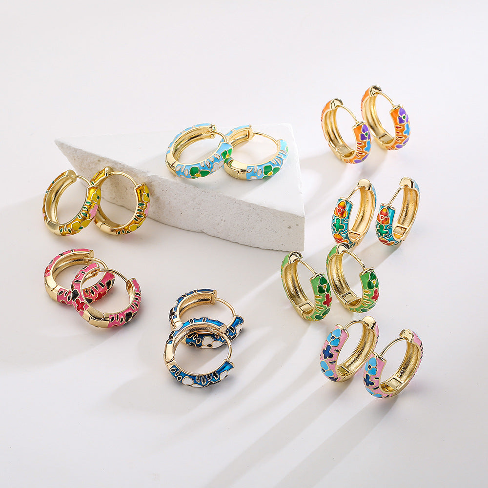 Minimalist Geometric Irregular Earrings for Women with Copper Base and 18K Gold Plating and Enamel Finish