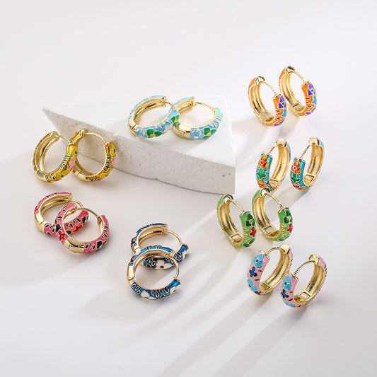 Aretes Geométricos Irregulares Minimalistas para Mujer con Base de Cobre, Baño de Oro de 18K y Acabado Esmaltado