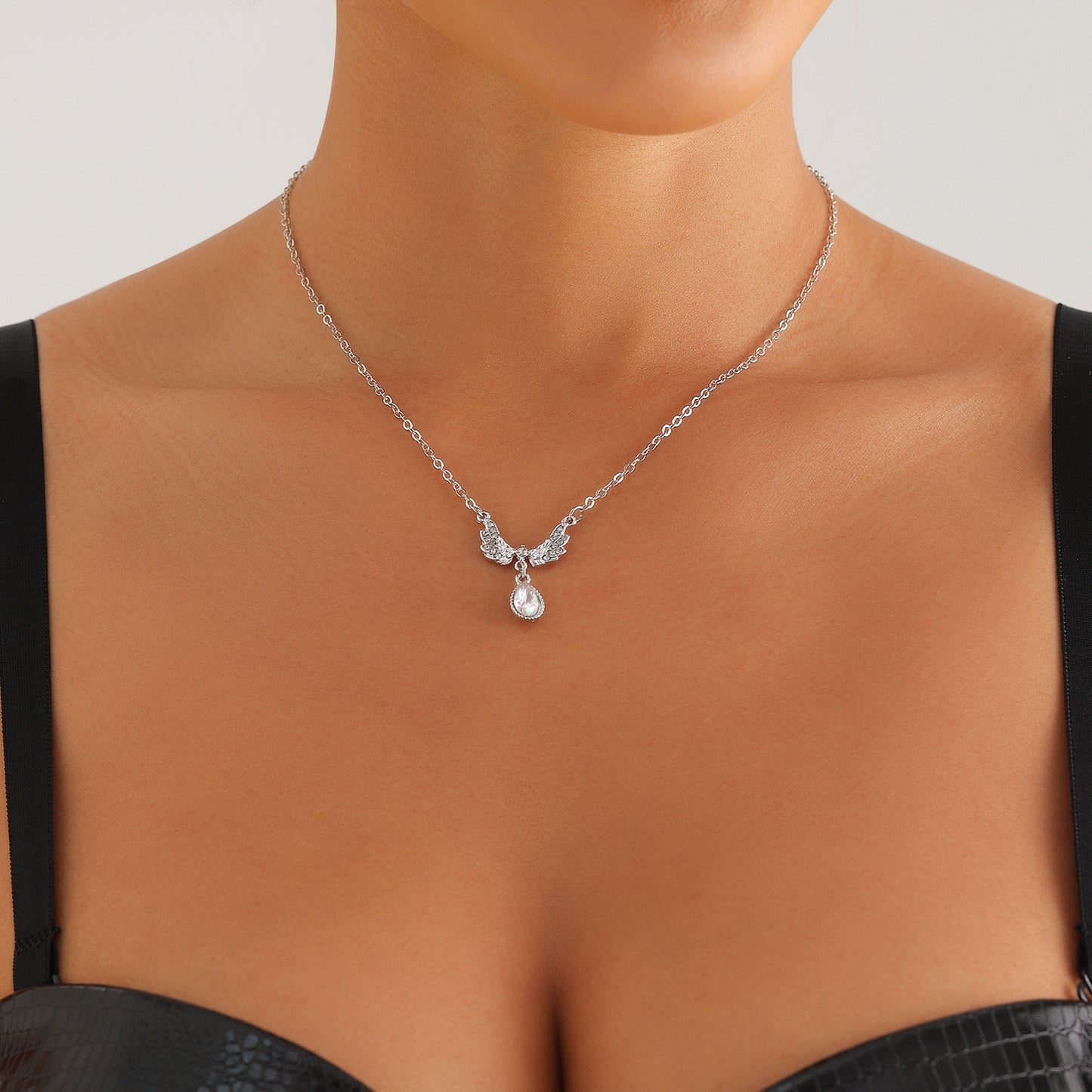 Minimalist Angel Wing Pendant Necklace for Women in Alloy with Plated Finish, Delicate Clavicle Chain Design