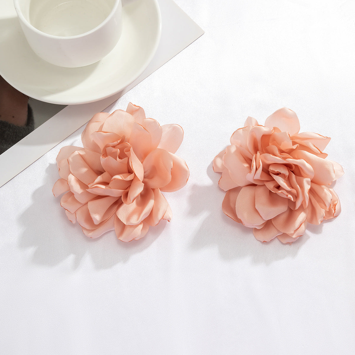 Exaggerated Silk Floral Stud Earrings for Women
