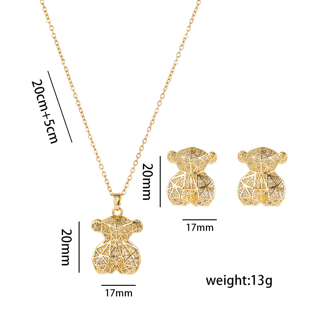 Set collana con ciondolo orsetto minimalista di lusso con finitura in rame placcato oro 18 carati su base in acciaio al titanio, catena a serpente ipoallergenica per donna