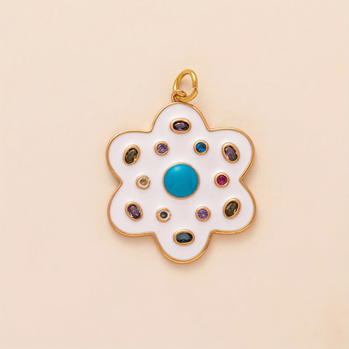Sweet 14K Gold Plated Brass Heart Geometric Floral Pendant Necklace