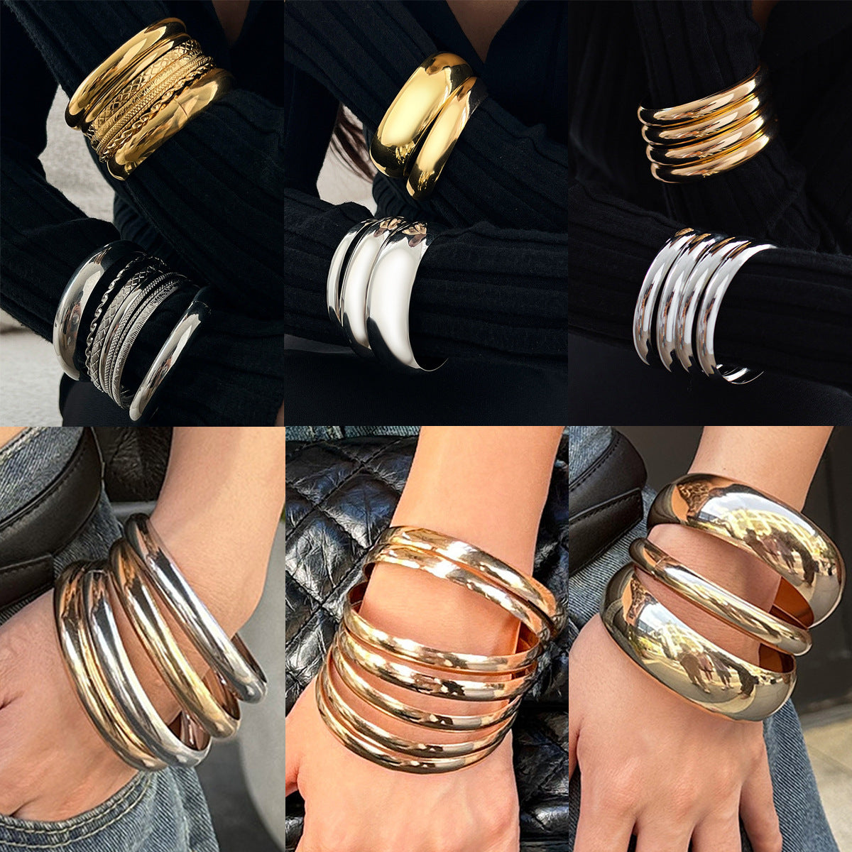 Minimalist Geometric Plated Iron Bracelet Set