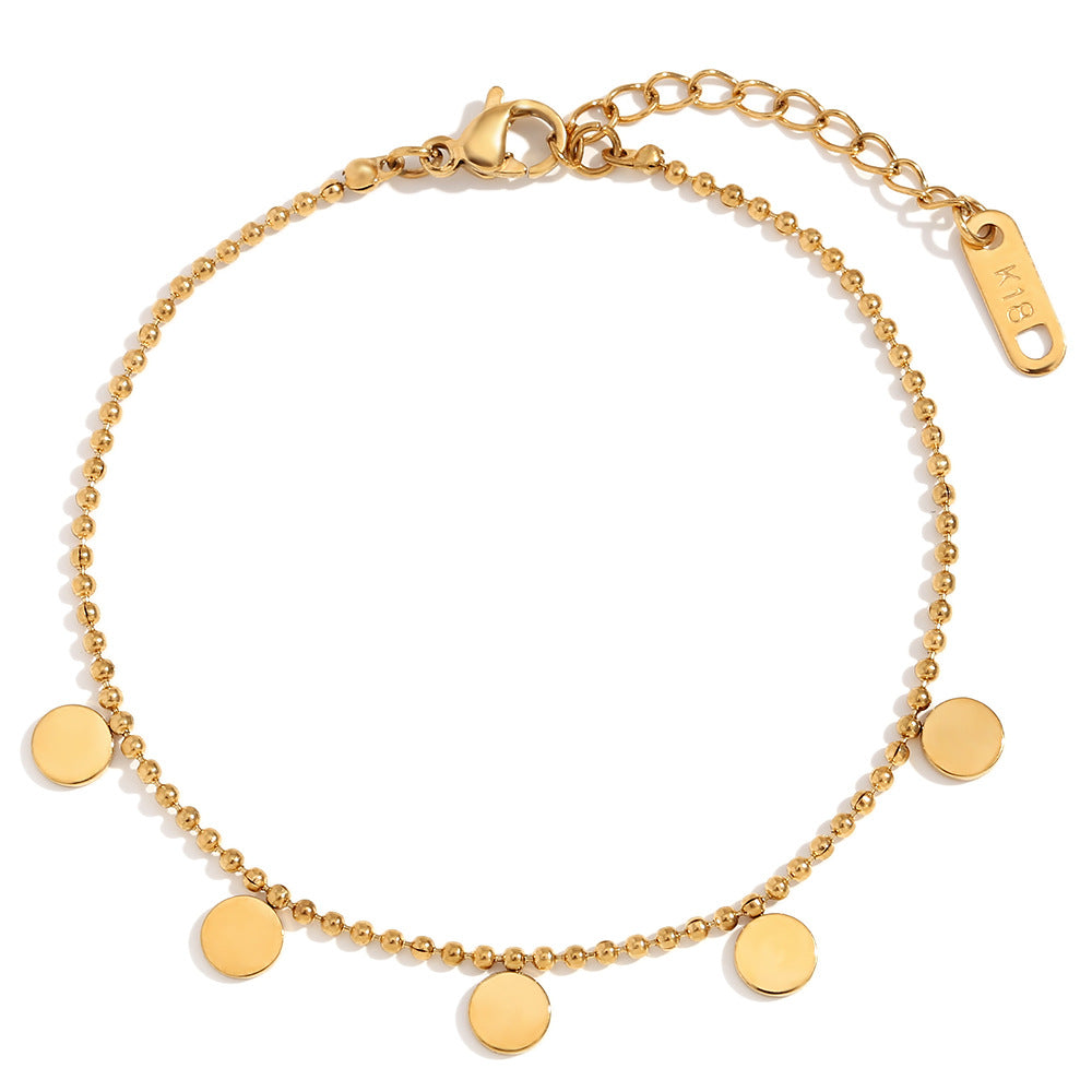 Minimalist Geometric Stainless Steel Plated 18K Gold Round Bead Bracelet for Women