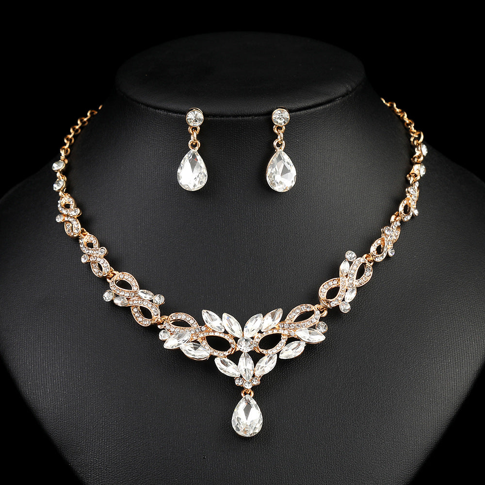 Elegant Cross Crown Roman Numeral Alloy Necklace Set with Rhinestone Inlay for Wedding and Formal Events