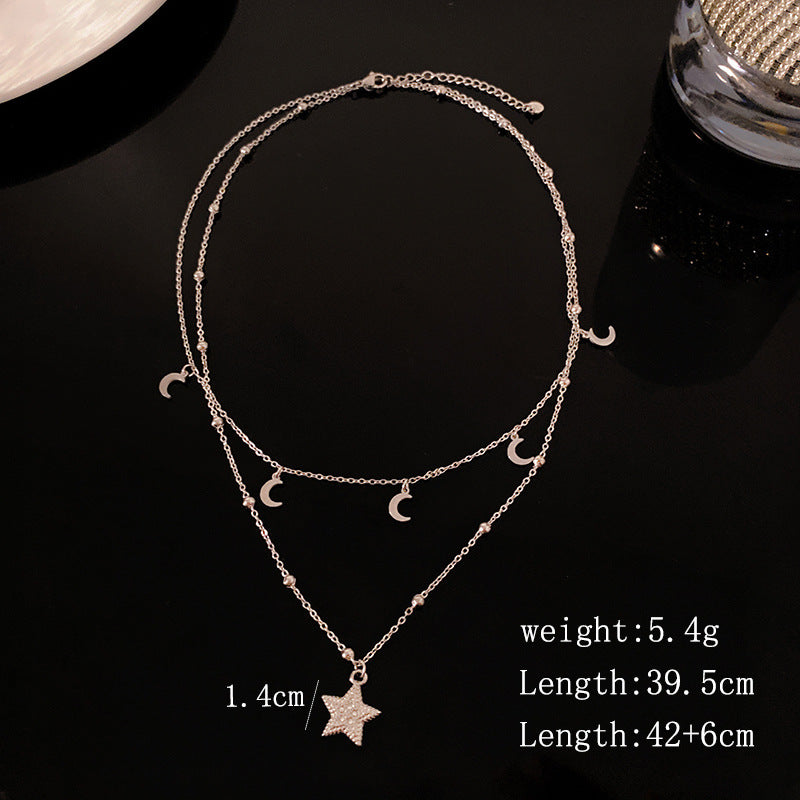 Vintage Titanium Steel Star Moon Geometric Tassel Pendant Necklace