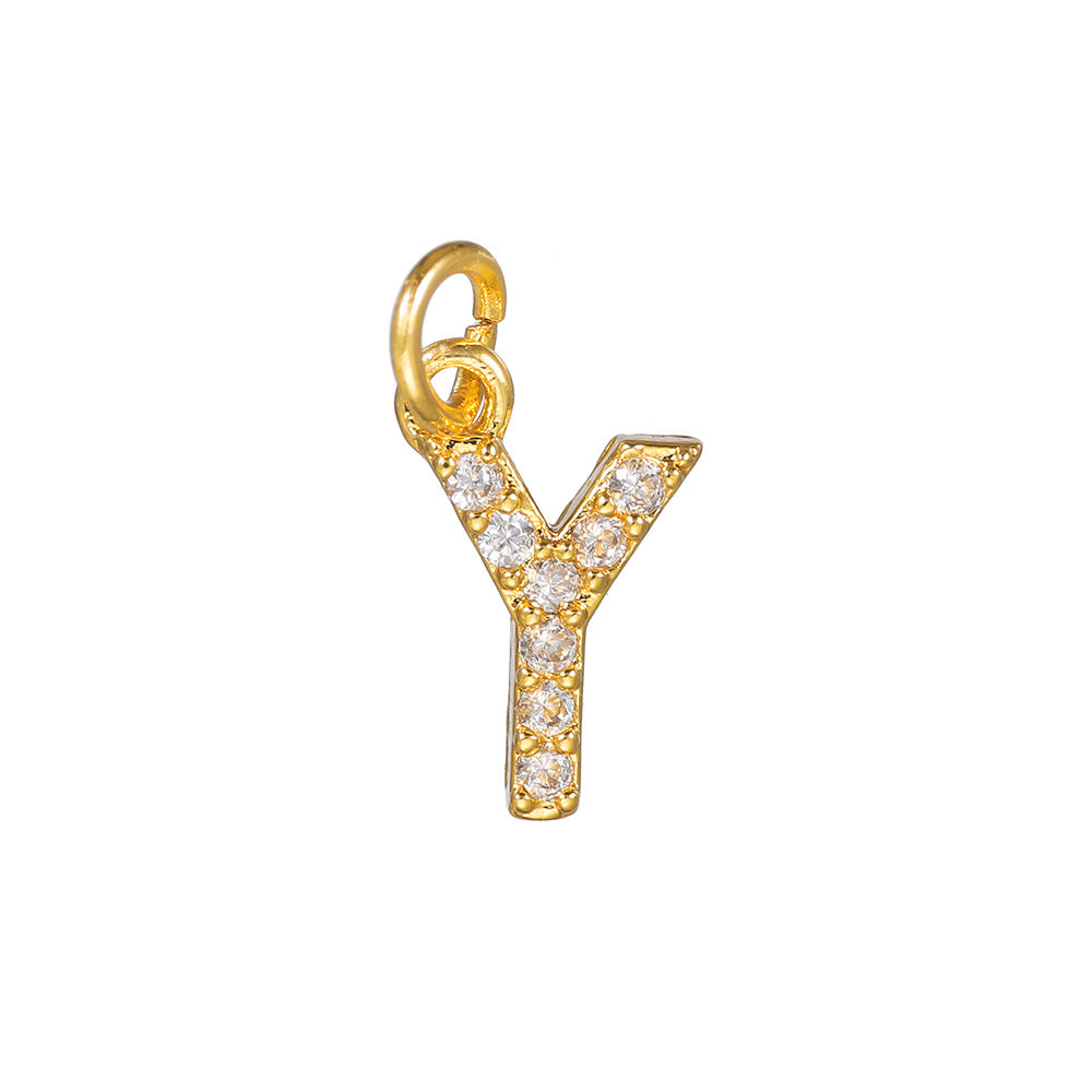 18K Gold Plated Brass Letter Cubic Zirconia Inlay Charm Bar