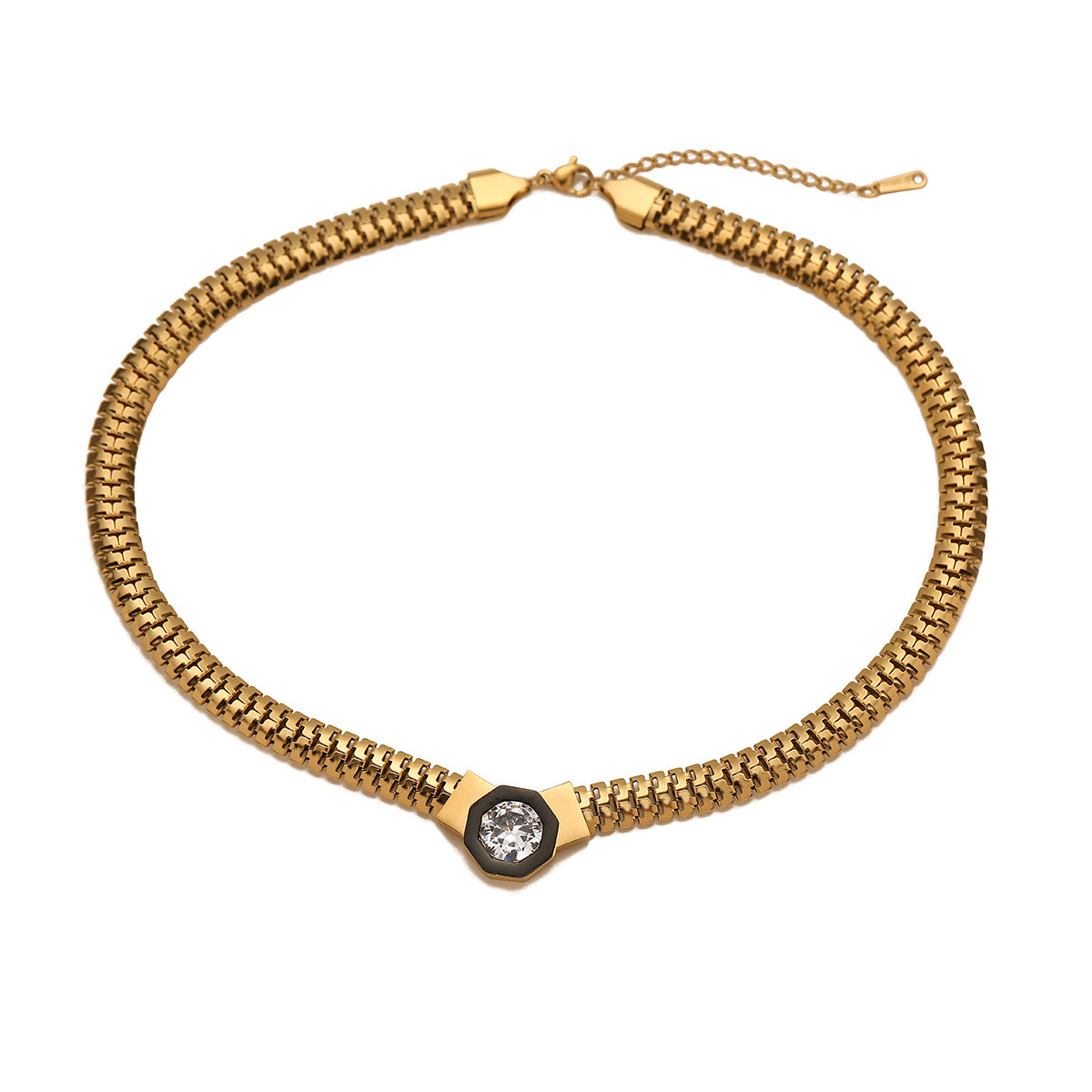 Collana geometrica minimalista in acciaio inossidabile con placcatura in oro 18 carati per donna — Catena con forma irregolare che poggia sulla clavicola