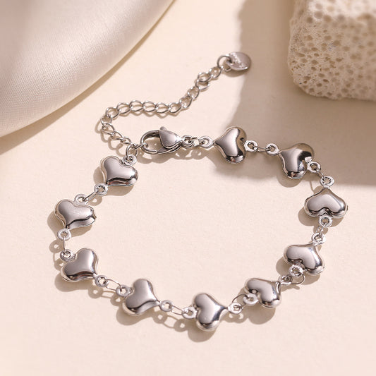 Pulsera minimalista de acero inoxidable con corazón para mujer, con acabado chapado, hipoalergénica y resistente a la decoloración