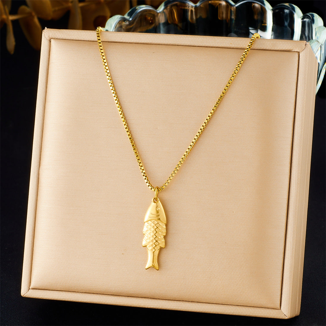 Minimalist Luxury Gold Plated Stainless Steel Fish Pendant Necklace for Women