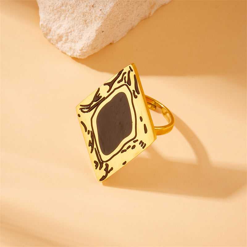Fashion Contemporary Plated Stainless Steel Square Geometric Ring Earrings Necklace Set