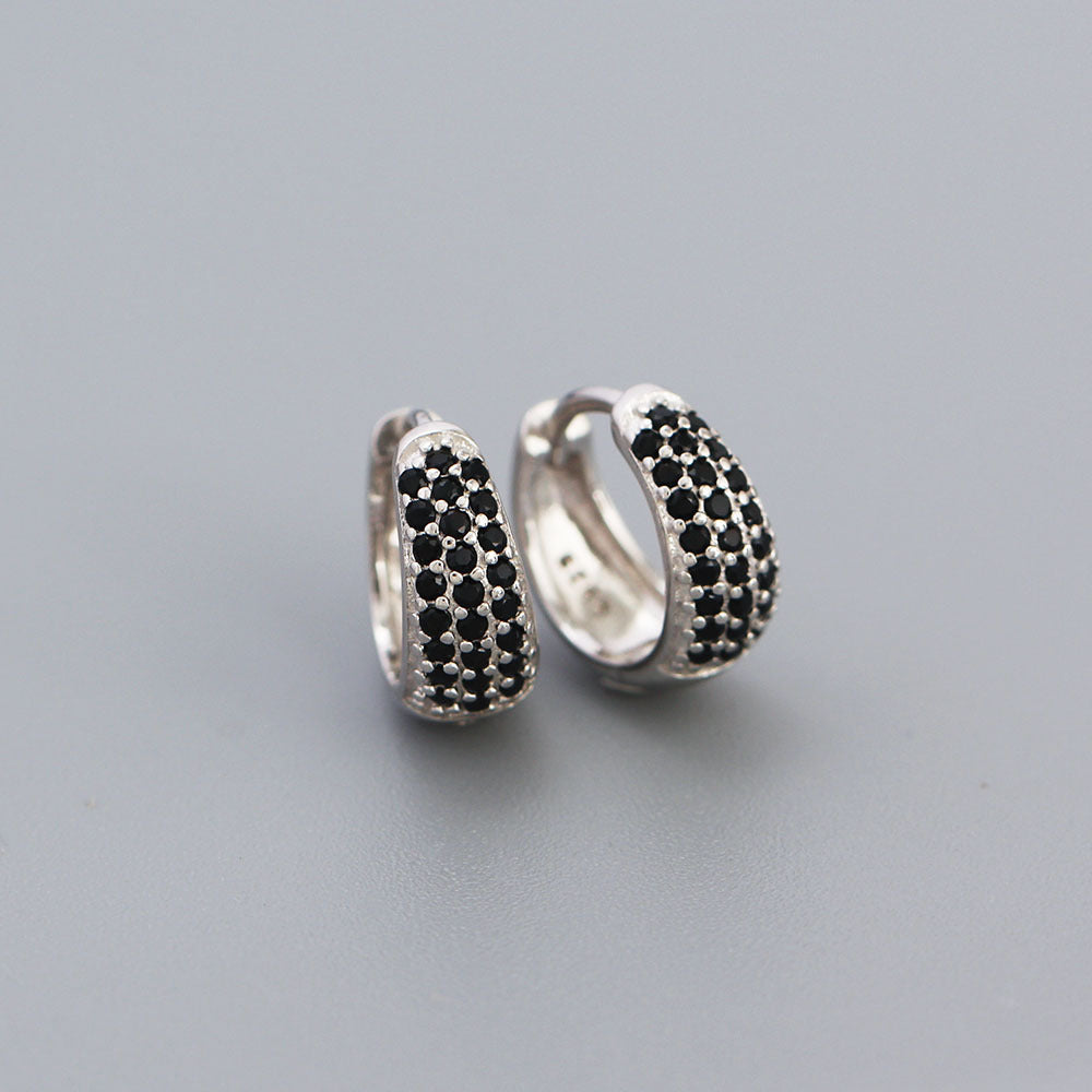 Sweet 925 Sterling Silver Geometric Micro-Inlaid Cubic Zirconia Hoop Earrings