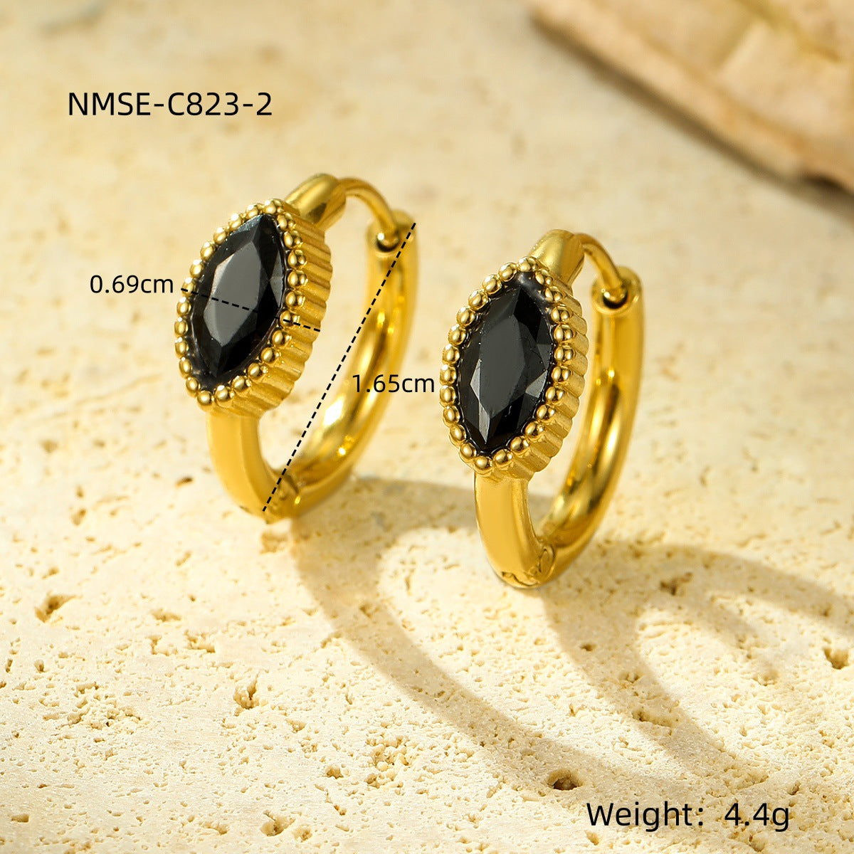 Orecchini geometrici in acciaio inossidabile con intarsio di zirconi per donna, placcati oro 18 carati, orecchini a perno alla moda minimalisti