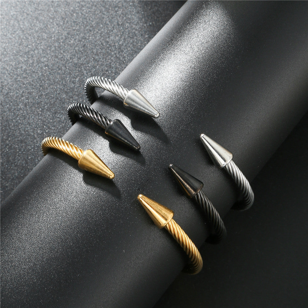 Punk Minimalist Geometric Titanium Steel Nail Cuff Bracelet
