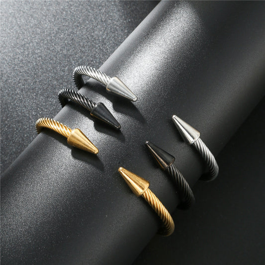 Punk Minimalist Geometric Titanium Steel Nail Cuff Bracelet