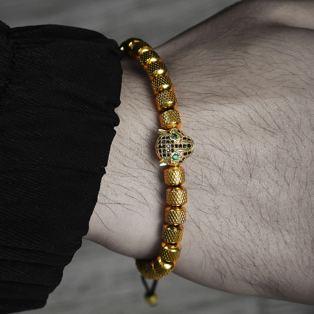 Micro-Paved Cubic Zirconia Leopard Head Stainless Steel Geometric Bracelet