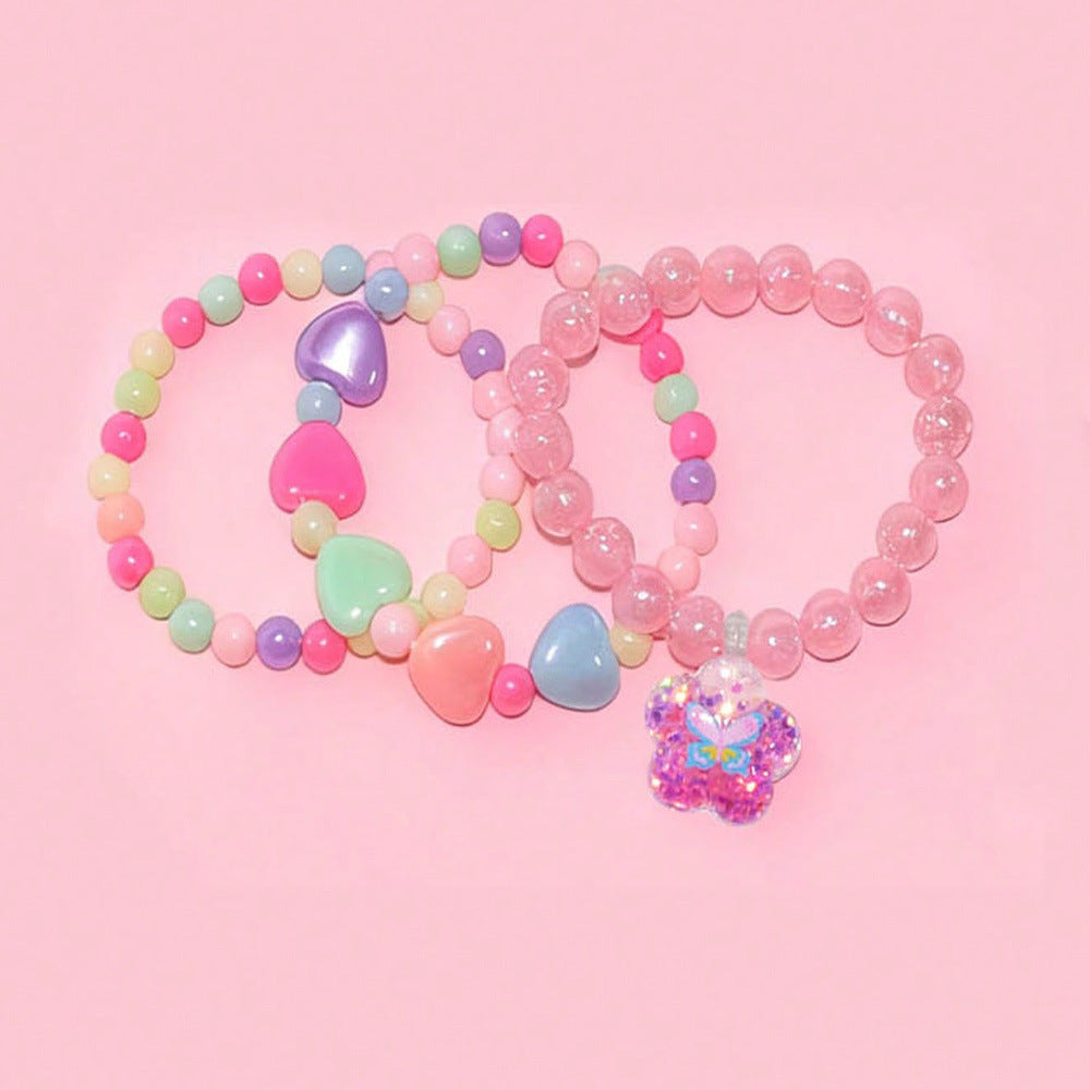 Bracciale in resina per bambine dai 3 ai 10 anni, stile cartone animato, a forma di cuore, stella e farfalla, con ciondolo a unicorno