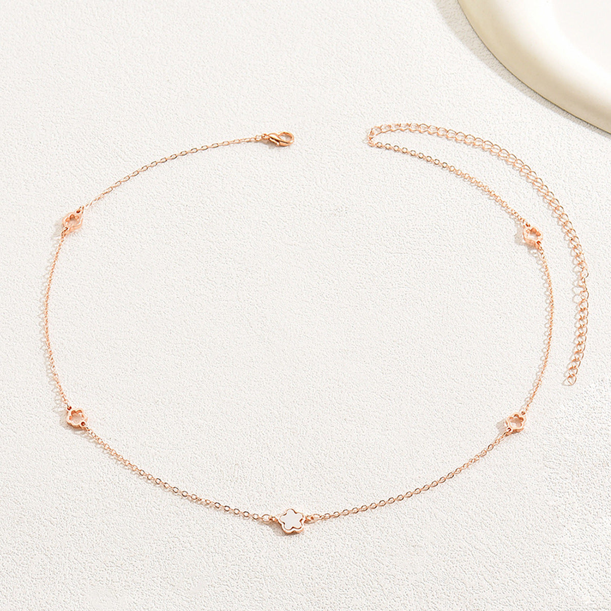 Korean Style Plum Blossom Design Necklace and Bracelet Set in Rose Gold Tone Alloy with Mother of Pearl Pendant and Enamel Finish