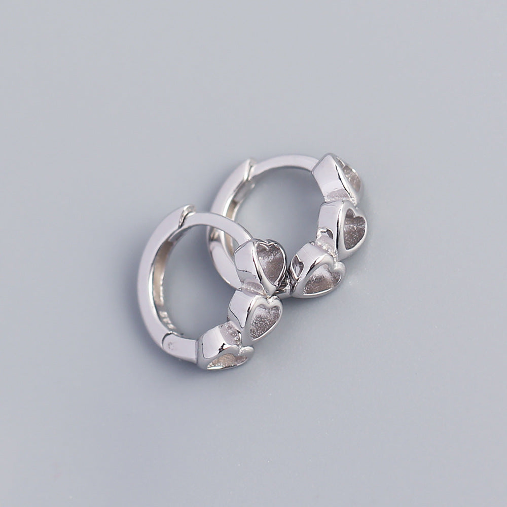 Minimalist Heart-Shaped S925 Sterling Silver Stud Earrings with Plated Finish for Women